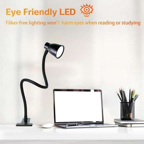 Clamp Desk Lamp, Clip on Reading Light, 3000-6500K Adjustable Color Temperature, 6 Illumination Modes, 10 Led Beads (Black)...
