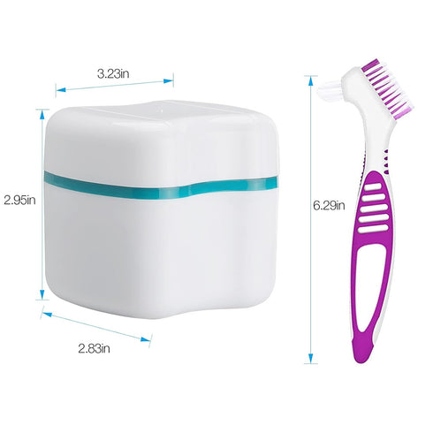Retainer Cleaner Case - Lightweight Denture Bath Case Container for Dentures to Soak Denture Container with Basket and Brush Easy to Carry ?2pack?...