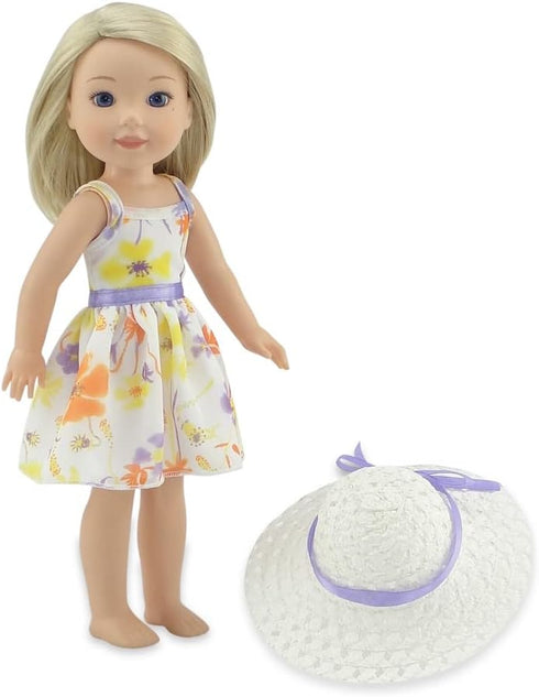 Emily Rose 14 Inch Doll Lovely Spring/Summer Chiffon Easter Dress with White Hat | Compatible with American Girl Wellie Wishers | 14-in Doll Cloth...