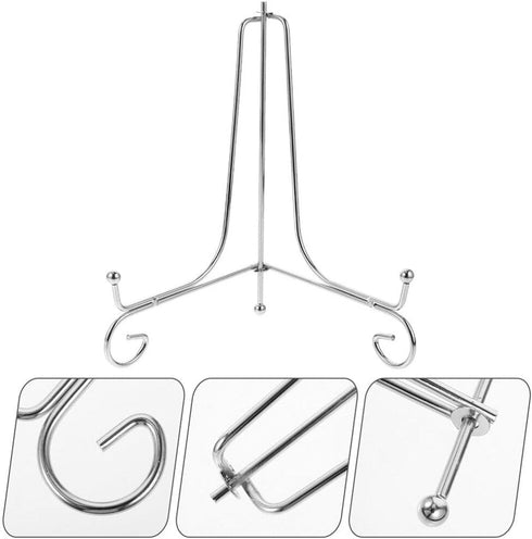 HOMSFOU Iron Plate Stand Plate Display Holder Silver Easel Stand Picture Frame Holder Photo Showing Rack for Dish Platter Book Tabletop Art...