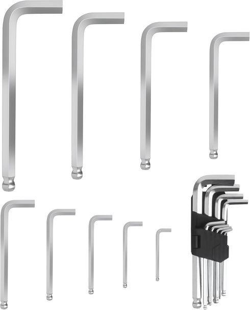 9 Pcs Hex Key Set, L Shape Metric, High Hardness, Harden CRV Steel, Size 1.5-10mm/1/16 to 3/8 Inch, Ball End Hex Allen Key Wrench Kit...