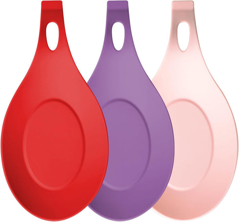 3 Pack Silicone Spoon Rest for Stove Top, Heat Resistant Kitchen Utensil Rest, Sturdy Silicone Spoon Holder for Kitchen Utensils Spatula,Tongs,Lad...