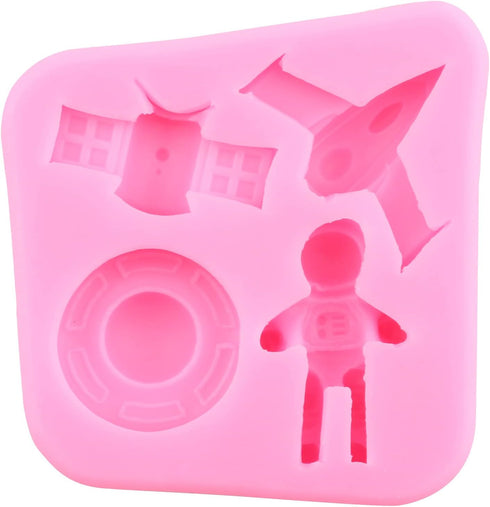 Mujiang Spaceship Astronaut Fondant Molds Rocket Robotics Space Spacecraft Airplane Silicone Molds For Baby Birthday Cake Decorating Cupcake Toppe...