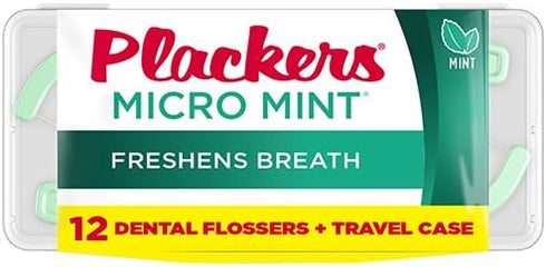 Plackers Micro Mint Flossers Travel Case, Pack of 12 Cases (144 Flossers in Total)...