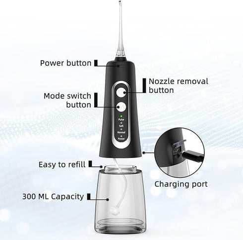 Water Flosser for Teeth Cleaner Rechargeable Oral Irrigator 4 Modes 300ML IPX7 Waterproof Powerful Battery Portable Water Dental Pick for Home Tra...