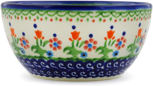 Authentic Polish Pottery Bowl 5-inch in Spring Flowers Design Handmade in Boles?awiec Poland by Ceramika Bona + Certificate of Authenticity...