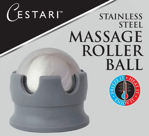 Cestari Stainless Steel Ice Hot Cold Roller for Pain Relief, Foot Massage Ball with Silicone Holder, HSA Muscle Roller, Gray...