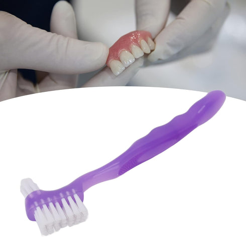 False Teeth Cleaning Brush, Elderly Portable False Teeth Container Denture Brush False Teeth Cleaning Home Travel(Purple)...