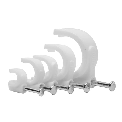 Juvale 500-Pack Round Cable Wire Clips for Wall Mounting, Extension Cord Holders, and Cable Management Staples in 5 Sizes for RJ45 Ethernet Connec...
