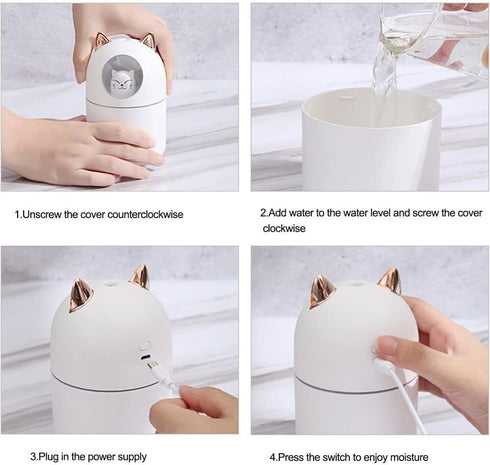 Cat Small Humidifier for Bedroom - 300ml Mini Cool Mist Humidifiers with Night Light, 2 Spray Modes, Ultra-Quiet, Portable Personal Air Humidifier...