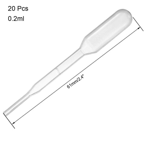 uxcell 20 Pcs Plastic Disposable Pipettes 0.2ml, Clear Transfer Pipettes, 61mm Length, Liquid Dropper for Lab...