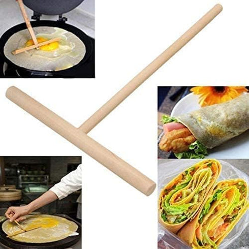 1Pc Brown Wooden T Shape Crepe Maker Pancake Spreader Stick Stick Chinese Crepes Pie Tools Kitchen Accessories Kitchen Diy Tools?Crepe Makers?Smal...