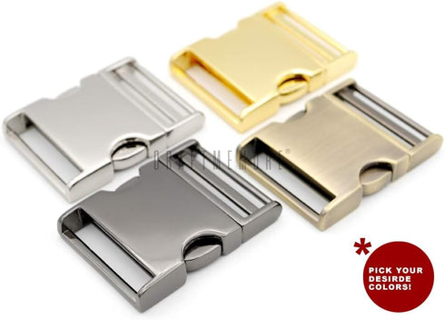 CRAFTMEMORE 1 pc 1-1/2 inch Metal Curved Side Release Buckle Adjustable Lock for Belt Backpacks Pet Collar (Gunmetal)...