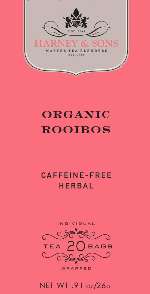 Harney & Sons Premium Tea, Organic Rooibos Herbal Tea, Individually Wrapped Tea Bags, 20/box...