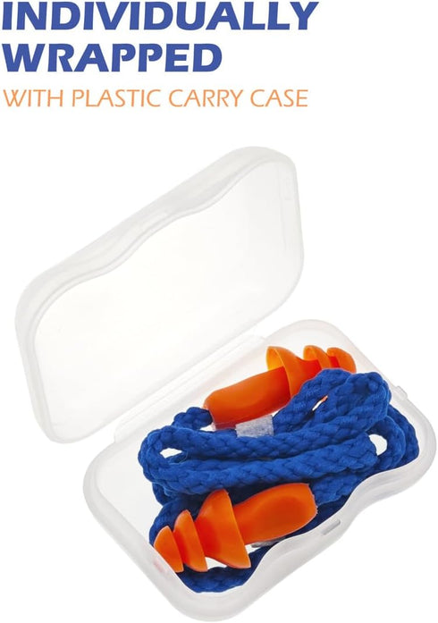 10 Pairs Corded Silicone Ear Plugs - with Plastic Carry Cases - Reusable Noise Cancelling Earplugs for Hearing Protection - Shooting Range Noise R...