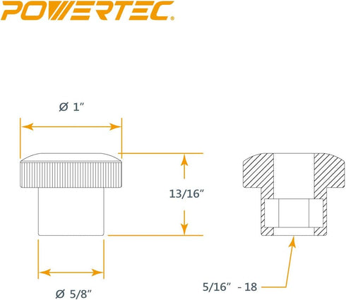 POWERTEC 5/16"-18 Round Knobs 10PK, Clamping Knobs with Steel Insert for T Track Bolts, Thumb Screw Threaded Knobs for T Track Accessories, Feathe...