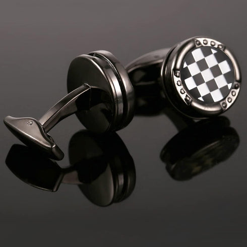 Classic Square Cufflinks for Men, Plaid Cufflinks, Black White Round Cuff Links, Checkered Cufflinks French Cufflinks, Brass Rivets for Tuxedo and...