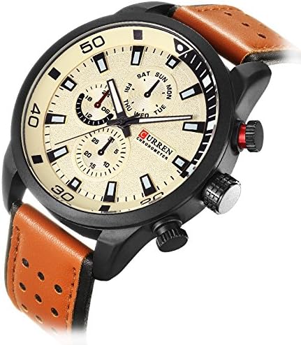 CURREN Men's Sports Waterproof Leather Strap Wrist Watch 8250 (yellow)...