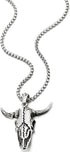 COOLSTEELANDBEYOND Stainless Steel Vintage Goat Bull Skull Pendant Necklace for Man, 30 inches Chain, Gothic Tribal...