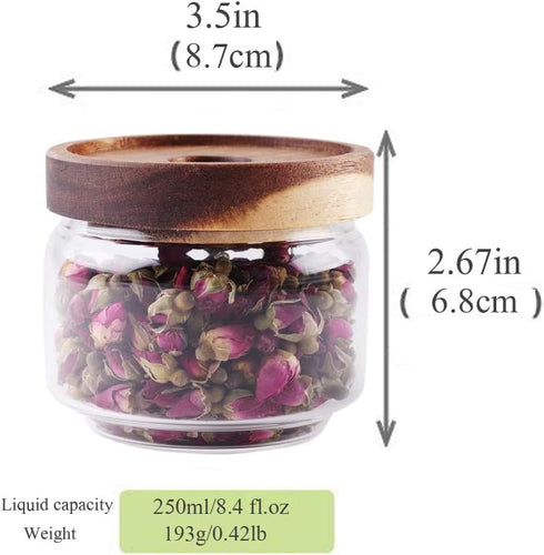 Glass Coffee Containers, 8.5 FL OZ/250 ml Kitchen Serving Food Storage Canister with Sealed Wooden Lid, BPA-Free Clear Glass Jar for Tea Leaves, P...