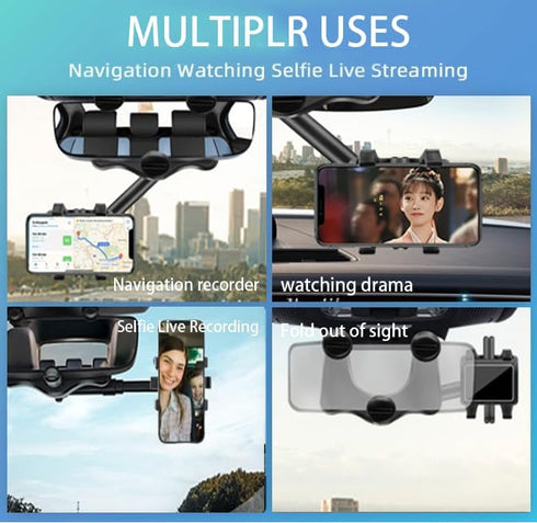 Satismoon,Satismoon Car Phone Holder,Satismoon rearview mirror phone holder,Rear View Mirror Phone Holder,Multifunctional 360° Rotatable Car Rearv...