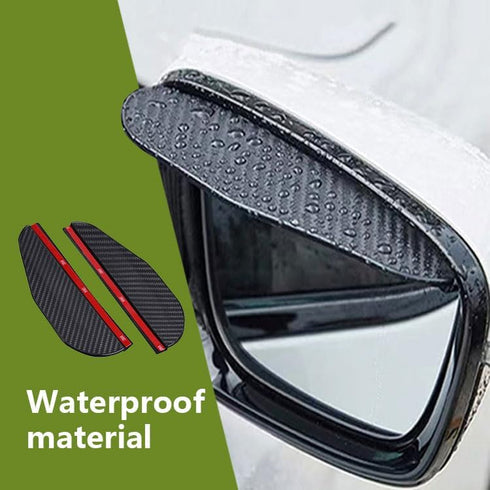 2 PCS Car Rear View Mirror Rain Eyebrow, 6.8" x 2.2" Thick Carbon Fiber Texture Waterproof Reflective Protective Cover, Maintain Clear Vision Side...