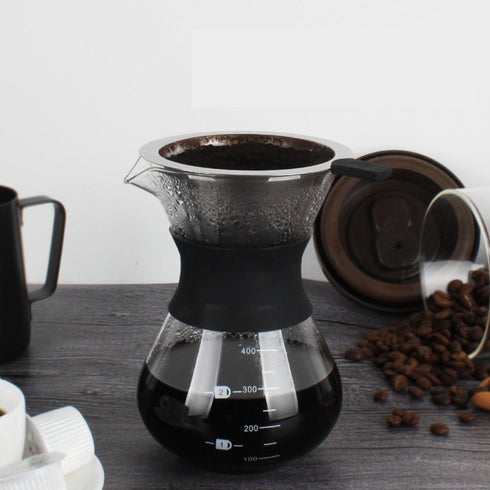 Pour Over Coffee Maker with Stainless Steel Filter, Glass Coffee Maker Drip Pot Reusable Glass Coffee Pot Manual Coffee Dripper Brewer, No Paper F...