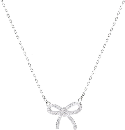 Rhinestone Bow Necklace for Women, Tiny Dainty 14K Gold Plated Bowknot Pendant Choker Necklace Makes A Cute Bow Jewelry Gift for Women Girls...