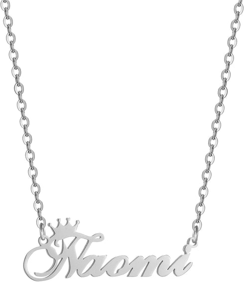 Custom Silver Name Necklace Personalized for Women, Customized Chains Name Pendants Necklaces Personalized Name Necklace with Crown for Women Girl...