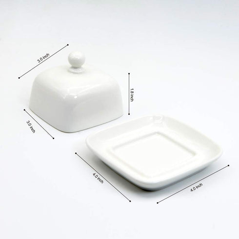 NAGU Mini Square Butter Dish with Lid, White Procelain Domed Cheese Dish with Handle Individual Serving Small Butter Tray, Cute Ceramic Dessert Se...