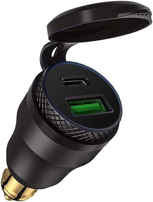 iMESTOU Aluminum DIN Plug 30W 5A Power Delivery Motorcycle Dual USB Charger QC 3.0 Quick Charge Power Adapter Waterproof Fits for 12V-24V BMW Duca...