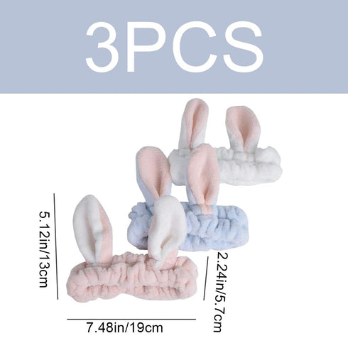 3 Pieces Cute Rabbit Ear Hairlace Soft Facial Headband Elastic Bunny Spa Skin Care Hairlace for Washing Face Beauty Skincare Shower...