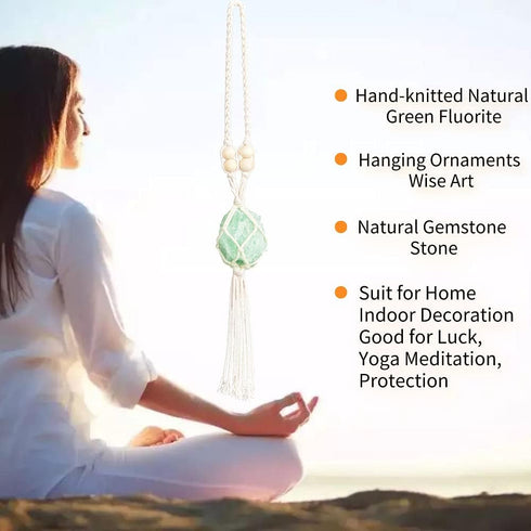 Natural Green Fluorite Meditation Healing Crystals Feng Shui Hanging Ornament for Car, Window, Home Decor...