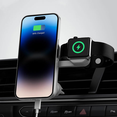 Korea Magsafe Wireless Car Charger Mount, magCombo 15W Fast Charging 2-in-1 for iPhone/Apple Watch car Accessories...