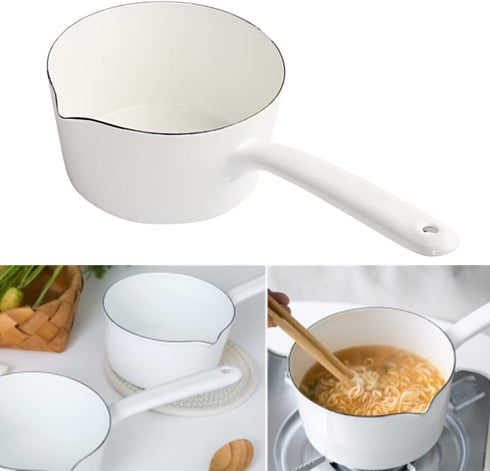 1.2L Saucepan, Nonstick Milk Pan with Pour Spouts, Butter Warmer, Melting Milk Boiling Porridge Soup Saucepan Gas Stove Enamel Milk Pot with Handl...