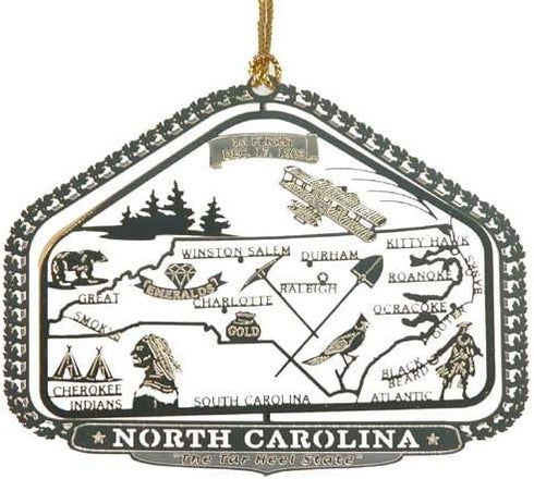 North Carolina State Brass Christmas Ornament Raleigh Charlotte Roanoke Kitty Hawk Winston Salem Durham Great Smokys by Nations Treasures...