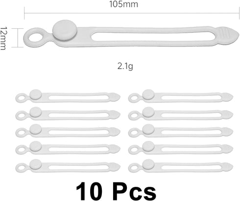 TENOC Silicone Cable Ties 10 Pcs White Reusable Cable Holder Elastic Cord Straps Flexible Wire Organizer for Phone Tablet Charging Cable and Heads...