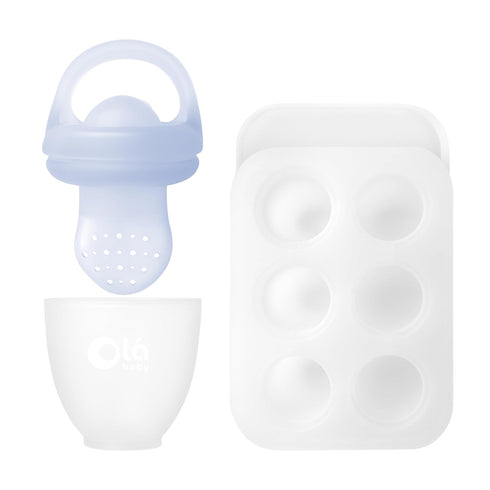 Olababy Silicone Fresh Fruit Feeder & Popsicle Set for Solid Food Introduction | Cooling Relief BPA Free Freezer Tray Combo for Frozen Breastmilk,...