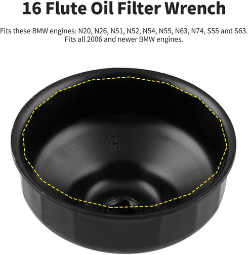 DEDC 3.39inch/86mm 16 Flutes Aluminium Oil Filter Wrench for BMW, Oil Filter Housing Cap Removal Tool for N20, N26, N51, N52, N54, N55, N63, N74, ...