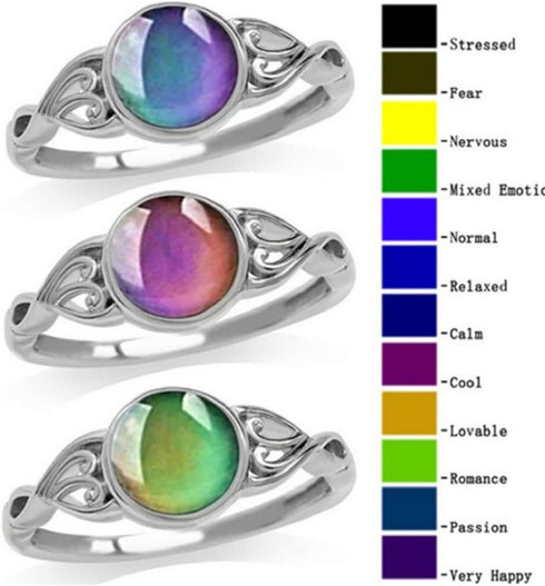 HUKQBUNX 925 sterling silver fashion color changing mood Ring Round Cut Cubic Zircon eternal CZ commitment Moonstone mood change wedding engagemen...