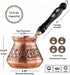 BCS 12 Oz Copper Turkish Greek Arabic Coffee Pot with Wooden Handle (4 servings) Cezve Ibrik Briki Stovetop Coffee Maker (Includes Wooden Spoon)...