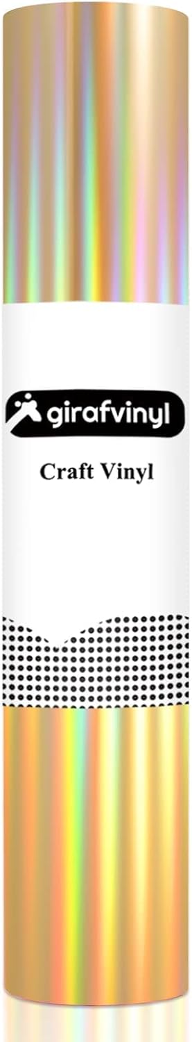 GIRAFVINYL Gold Holographic Heat Transfer Vinyl,Soft Foil Iron on Vinyl - 12” x 6 FT Easy to Weed Gold HTV Vinyl for T-Shirt and Other Fabric...