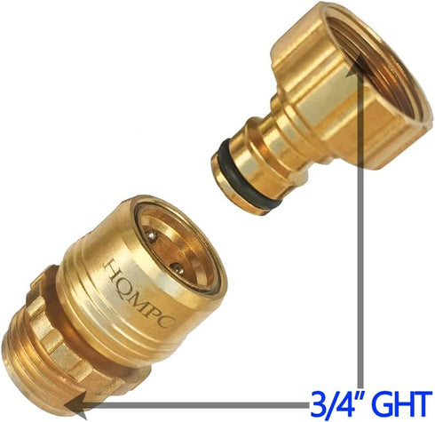HQMPC Garden Hose Quick Connect No Pb Solid Brass Quick Connector Garden Hose Fitting Water Hose Connectors 3/4 inch GHT (2 Sets)...
