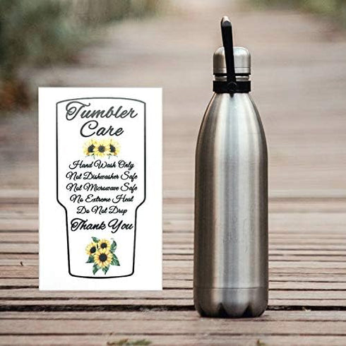 50 Tumbler Care Cards, Tumbler Care Instructions, Tumbler Care and Cleaning Cards, Cup Care Instructions Sun Flower...