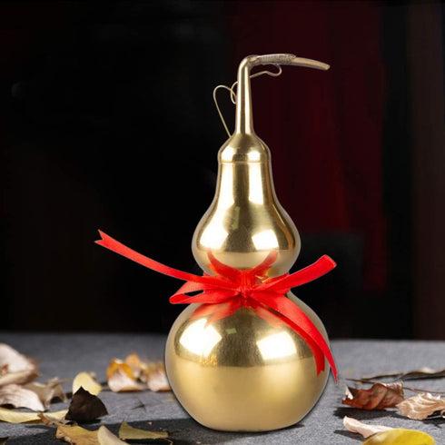 BRABUD Chinese Feng Shui Alloy Gourd Statue Gold Wu Lou Figurine Good Luck Wealth Peaceful Home Decoration Collectible (6.3'') ZD081...