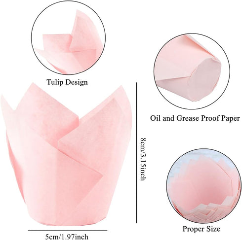 200 Pieces Tulip Cupcake Muffin Liners Greaseproof Paper Baking Cups Cupcake Wrappers for Birthday Wedding Party Baby Showers Catering Restaurants...