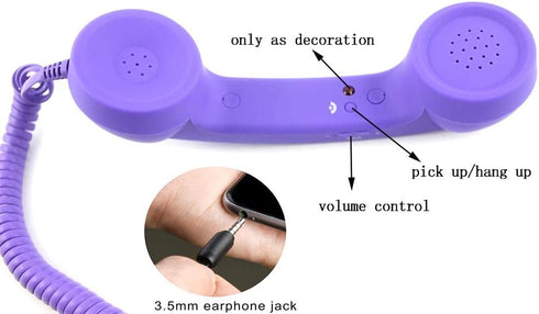 Retro 3.5mm Telephone Handset Cell Phone Receiver Mic Microphone Speaker for iPhone iPad Mobile Phones Cellphone Smartphone (Purple)...