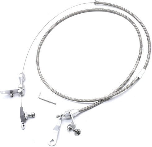 For All FORD C6 C-6 Transmission Kick Down Cable Kit, Stainless Braided Polished Transmission Detent Kickdown Trans Wiring Kit...