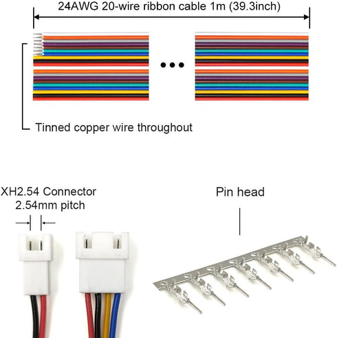 XH 2.54mm Connectors Socket Pin Header and Ribbon Cables Wires Kit Compatible with JST-XH Connector 2/3/4/5/6/7/8 Male Pin Housing...