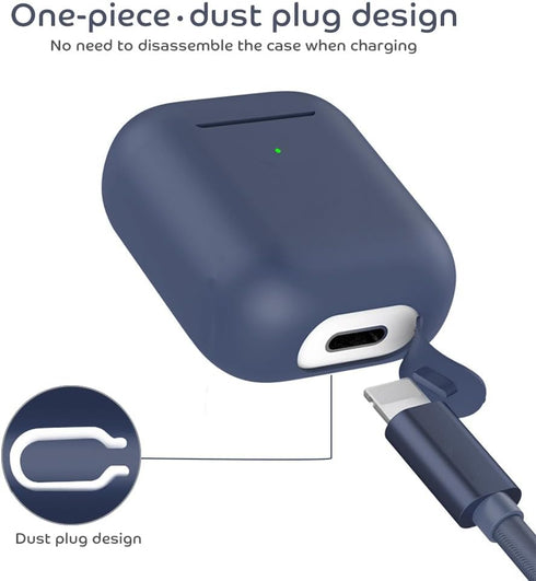 Airpods 2nd Generation Case Cover: 1st or 2nd Generation Apple Airpods Case Soft Silicone Protective Cover with Keychain Hook?Navy Blue Waterproof...